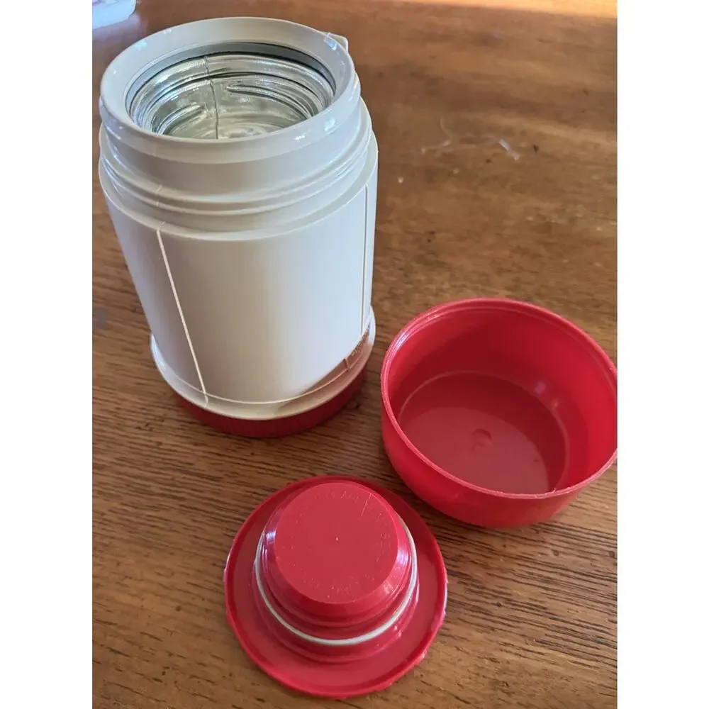 Vintage Thermos Model 6002 Red & White 10 oz Wide Mouth Vacuum Food Jar Complete
